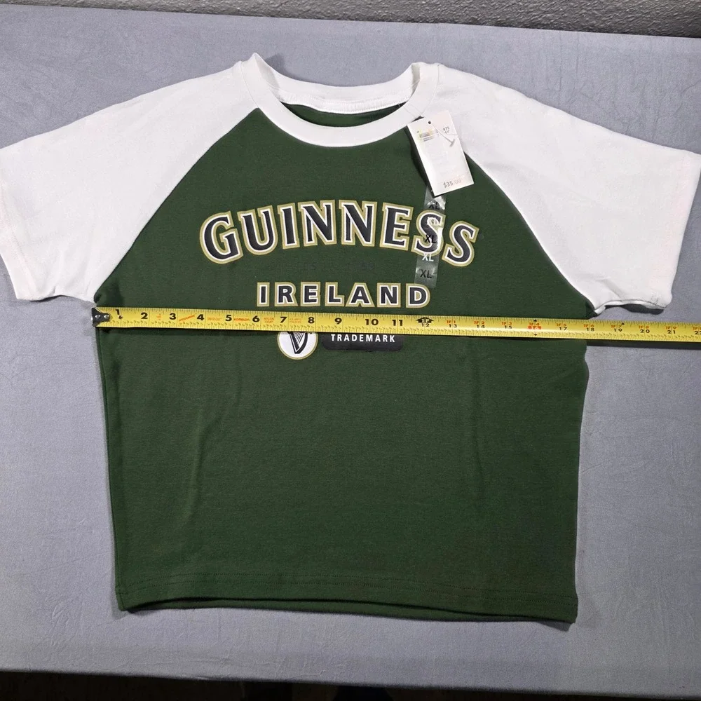 Guinness Ireland Juniors XL Green White Raglan Graphic Cropped T-Shirt - Picture 4 of 8